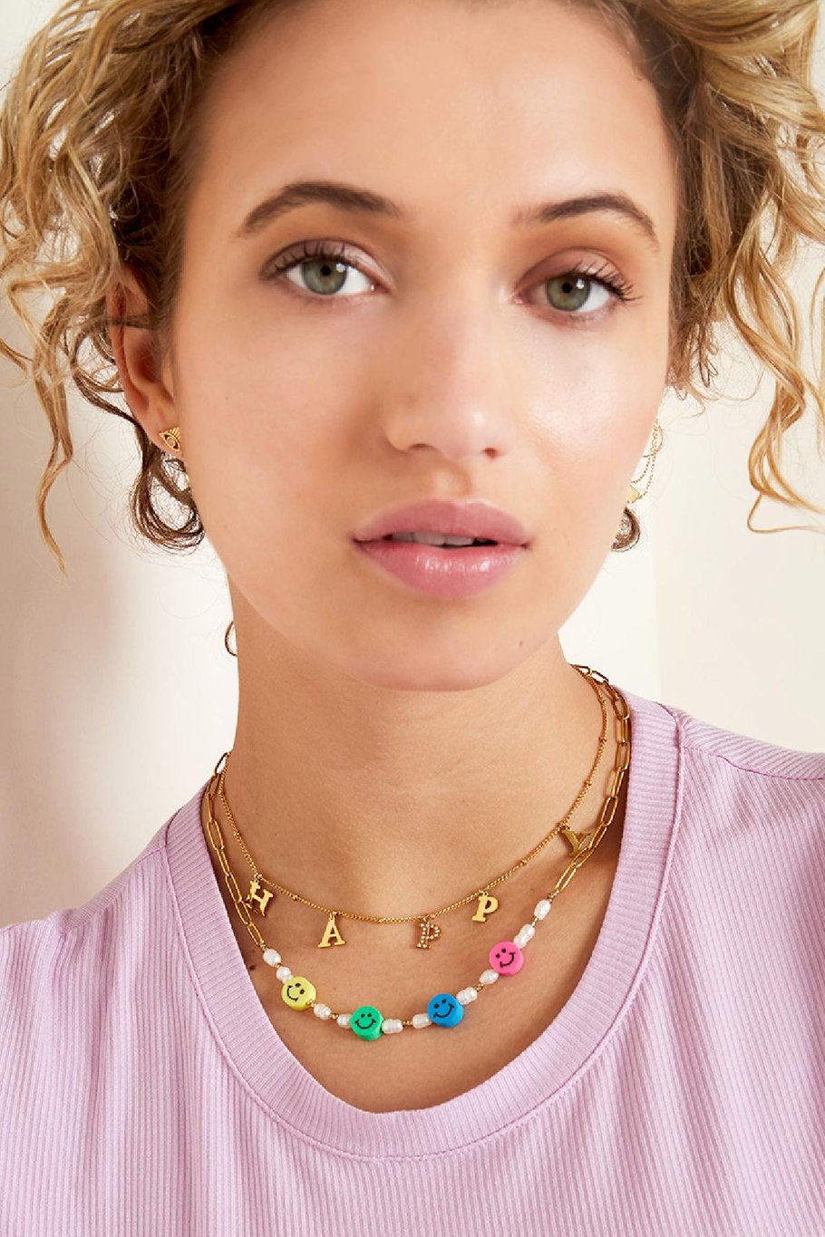 collier en acier inoxydable happy couleur or Image2